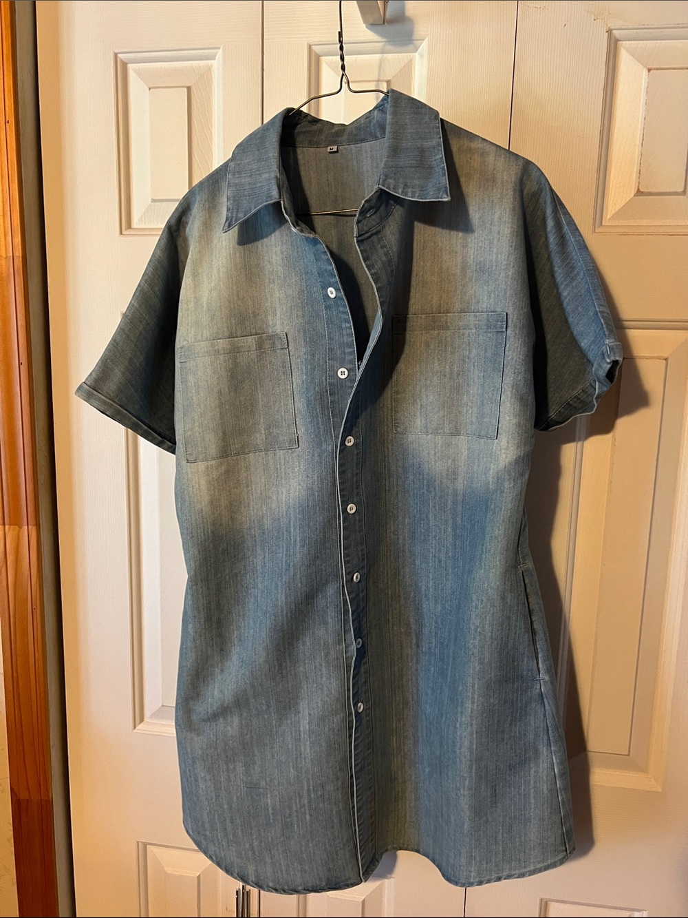 Casual Blue Denim Button-Down Shirt Dress